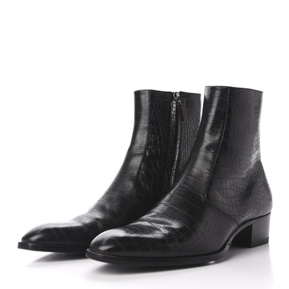 Saint Laurent Crocodile Embossed Calfskin Wyatt 40 Zip Boots 43 Black 3 of 12