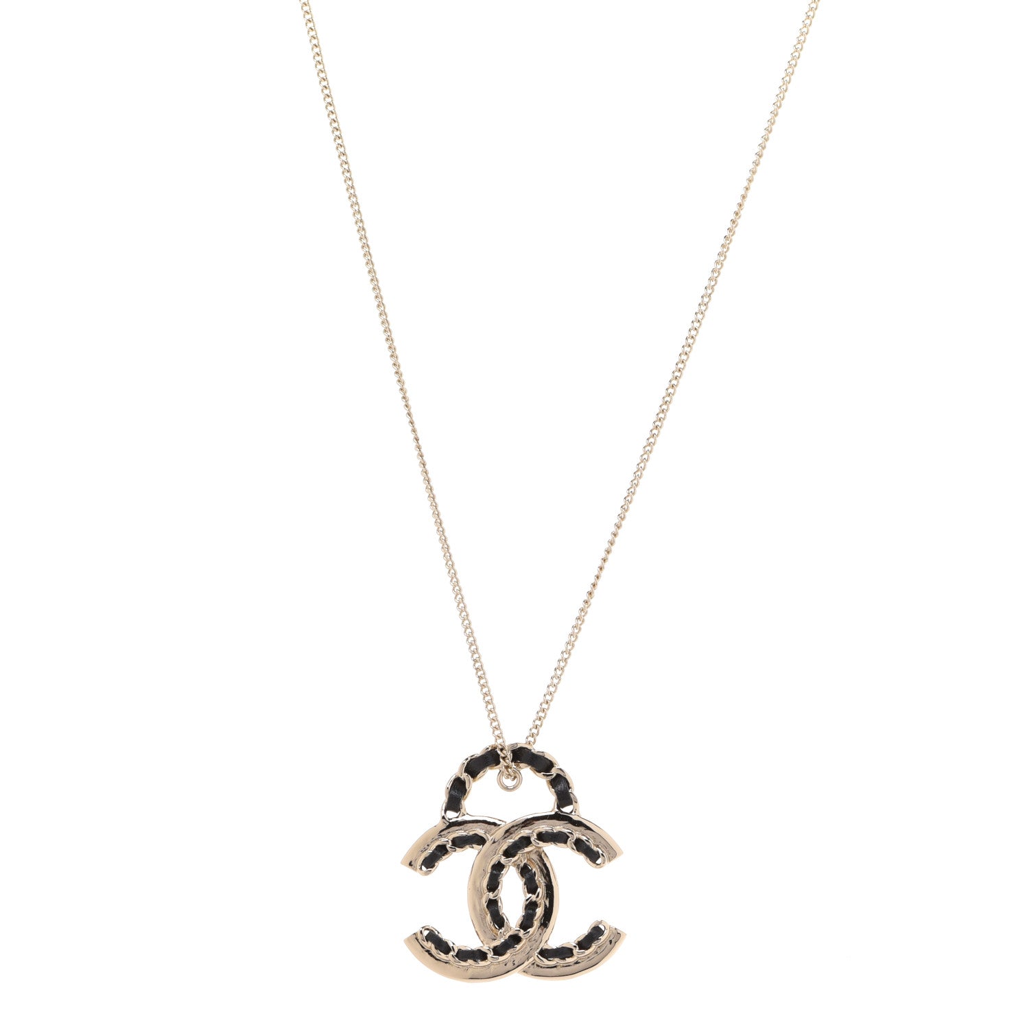 Chanel Lambskin CC Chain Necklace Gold Black 1 of 6