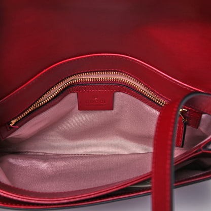 Gucci Vitello Palmellato Lux Bi-Color Small Arli Flap Shoulder Bag New Cherry Red Black 5 of 9