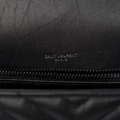 Saint Laurent Sheepskin Matelasse Chevron Monogram Medium College Bag Black 8 of 9