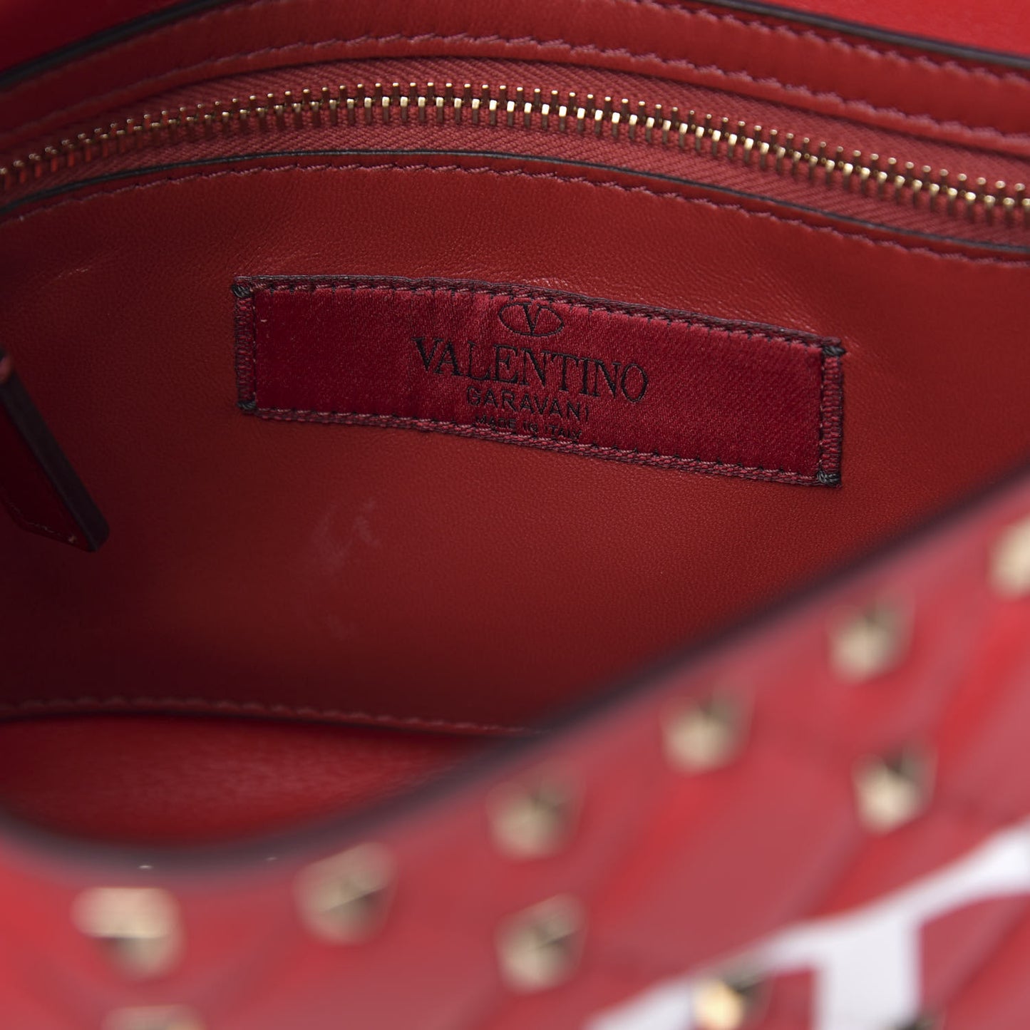 Lambskin VLTN Print Medium Rockstud Spike Shoulder Bag Red