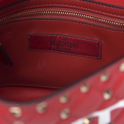 Valentino Garavani Lambskin VLTN Print Medium Rockstud Spike Shoulder Bag Red 7 of 11