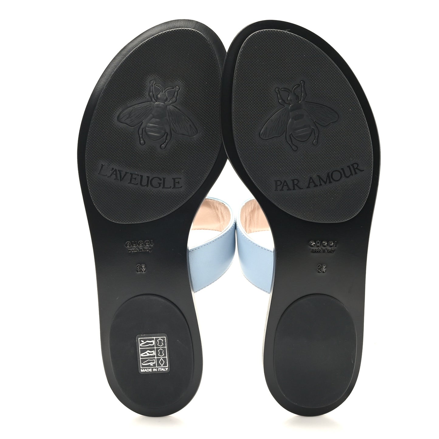 Calfskin GG Marmont Thong Sandals 38 Porcelain Light Blue