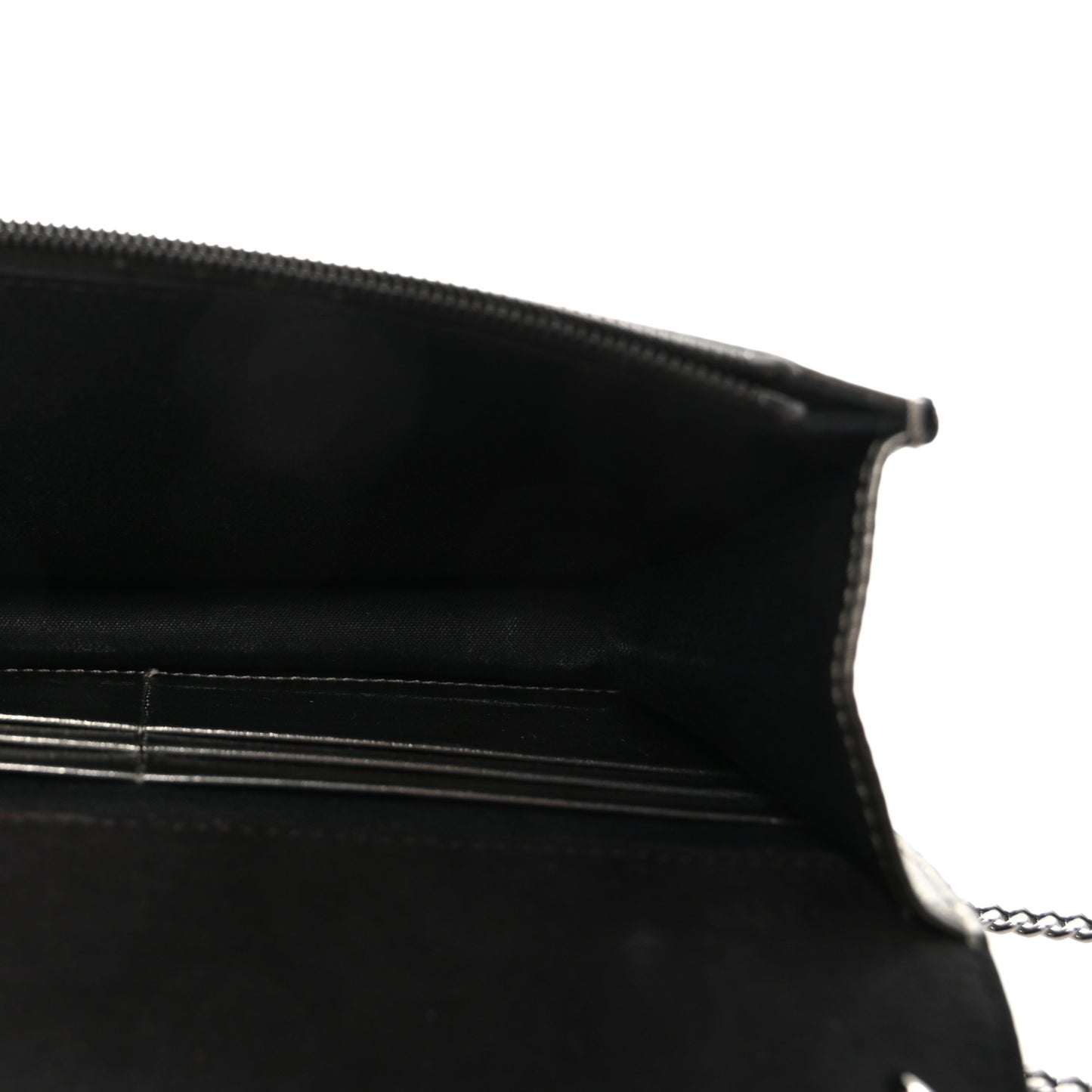 Glossy Calfskin Crystal Studded Tube Wallet On Chain Graphite
