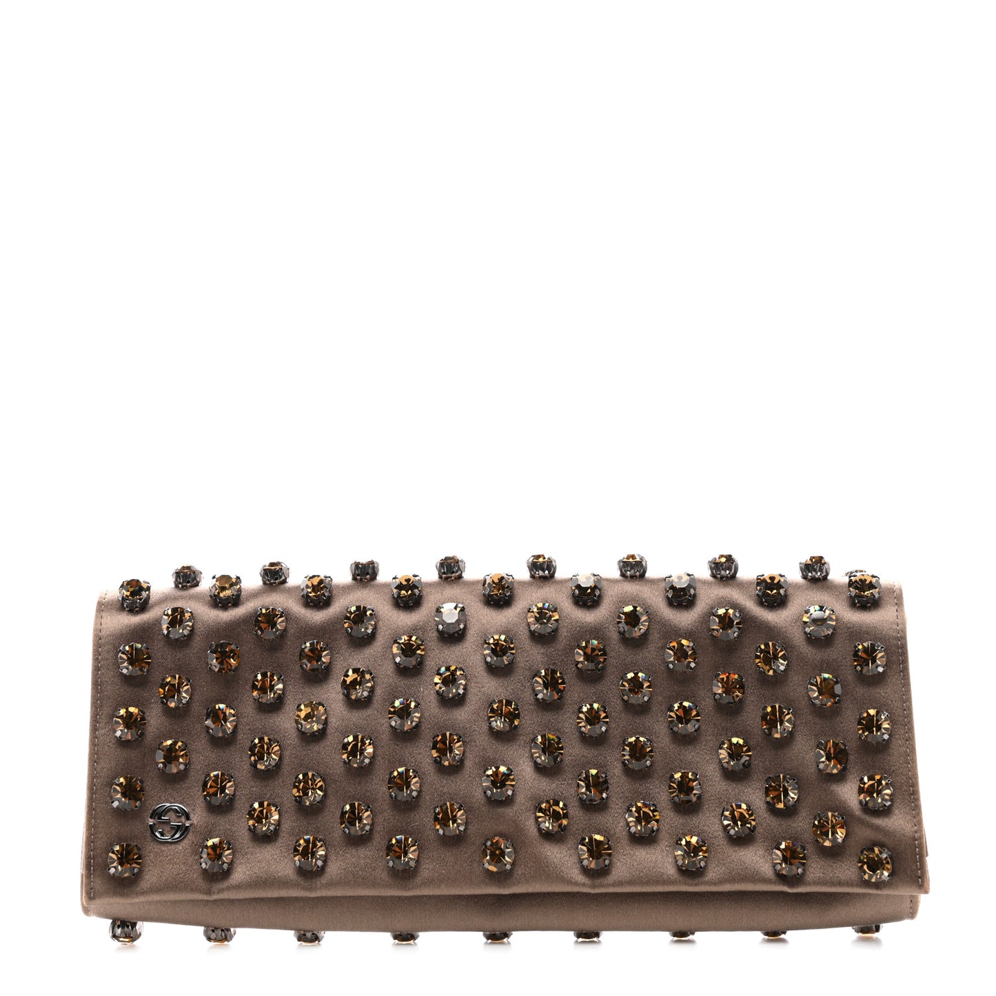 Satin Crystal Embellished Clutch Brown