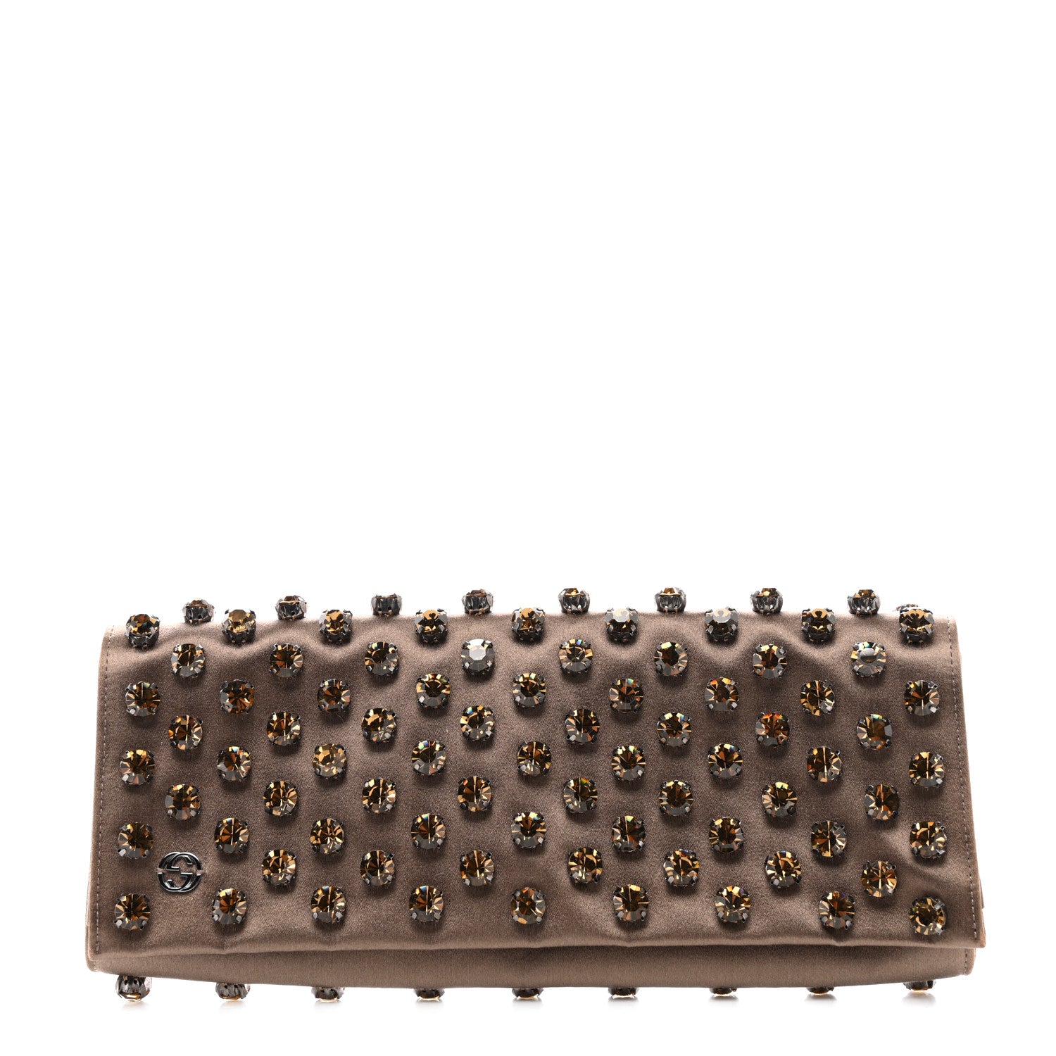 Gucci Satin Crystal Embellished Clutch Brown 1 of 7