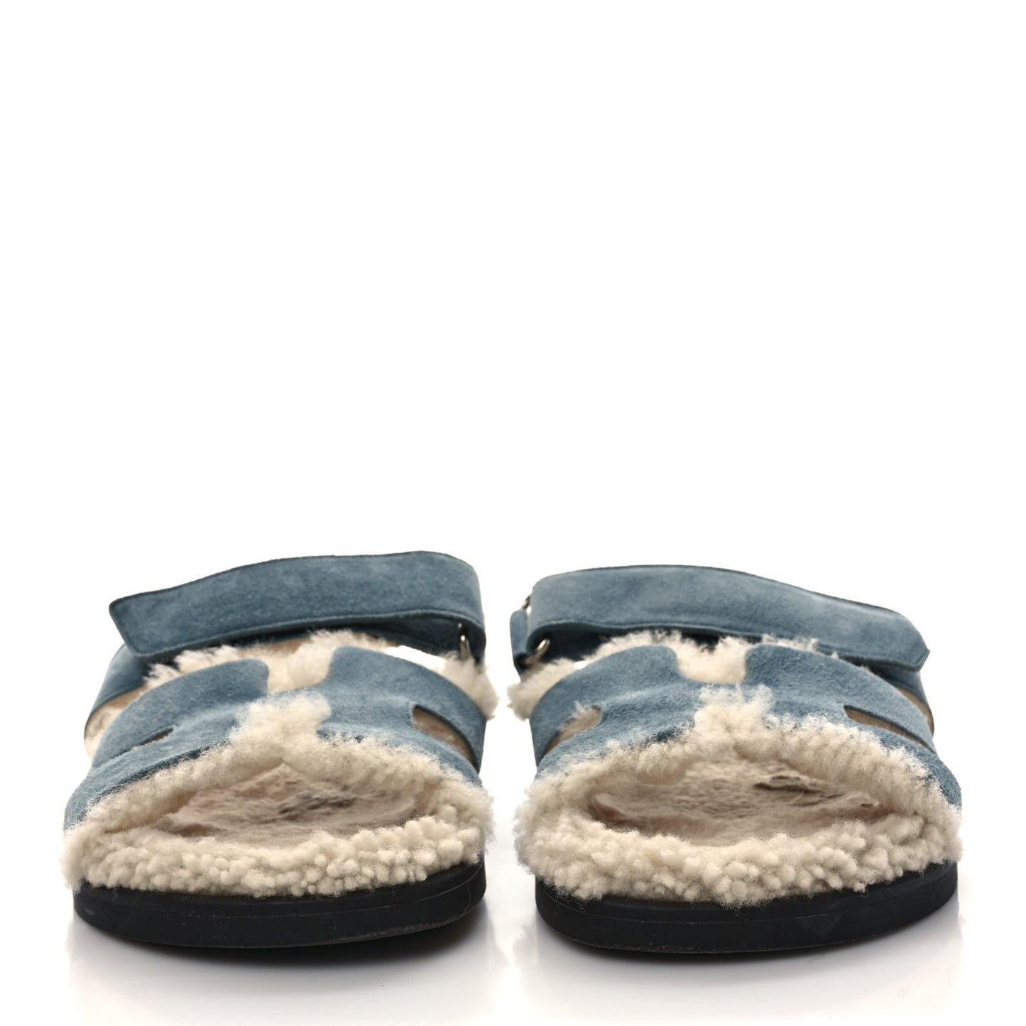 Suede Goatskin Woolskin Womens Chypre Sandals 37.5 Bleu Pinede Ecru