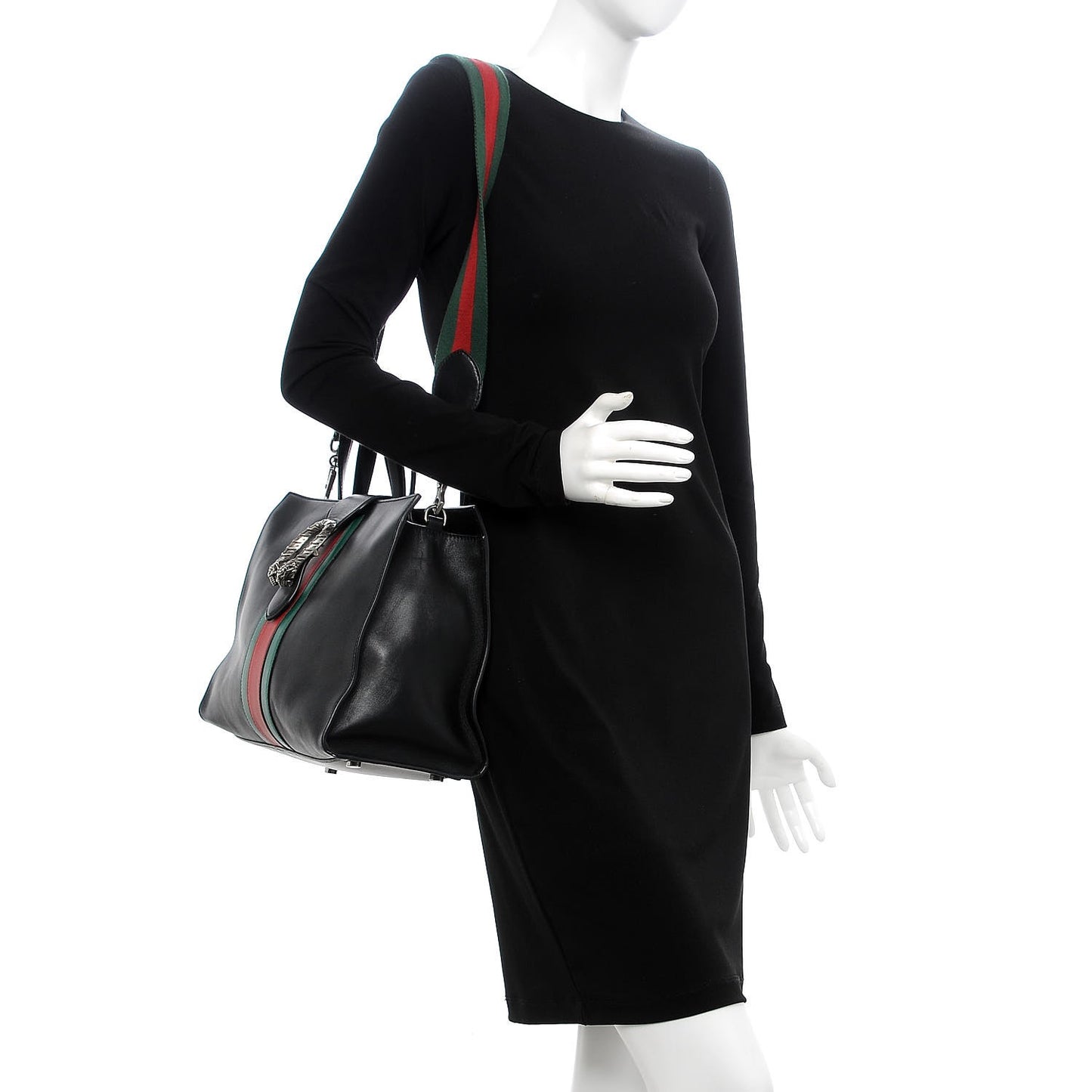 Calfskin Web Stripe Large Dionysus Tote Bag Black