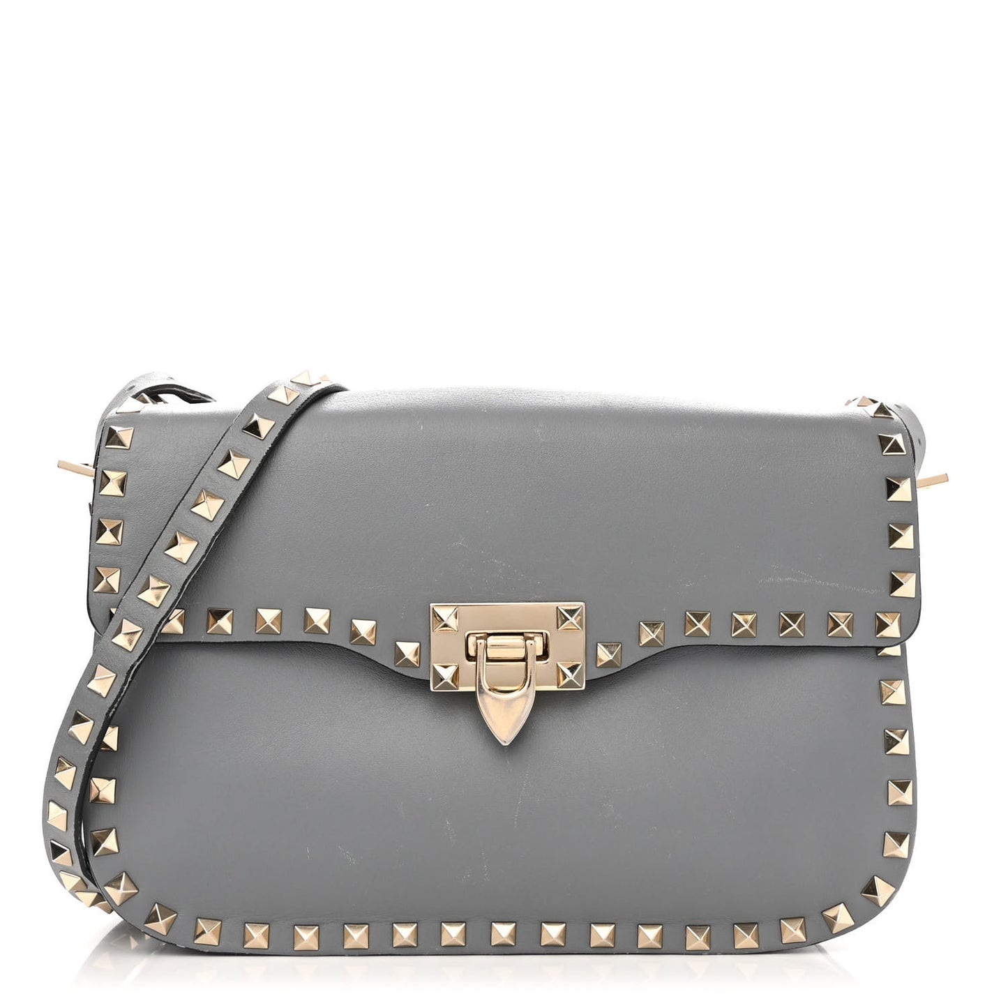 Vitello Medium Rockstud Flap Saddle Bag Light Stone