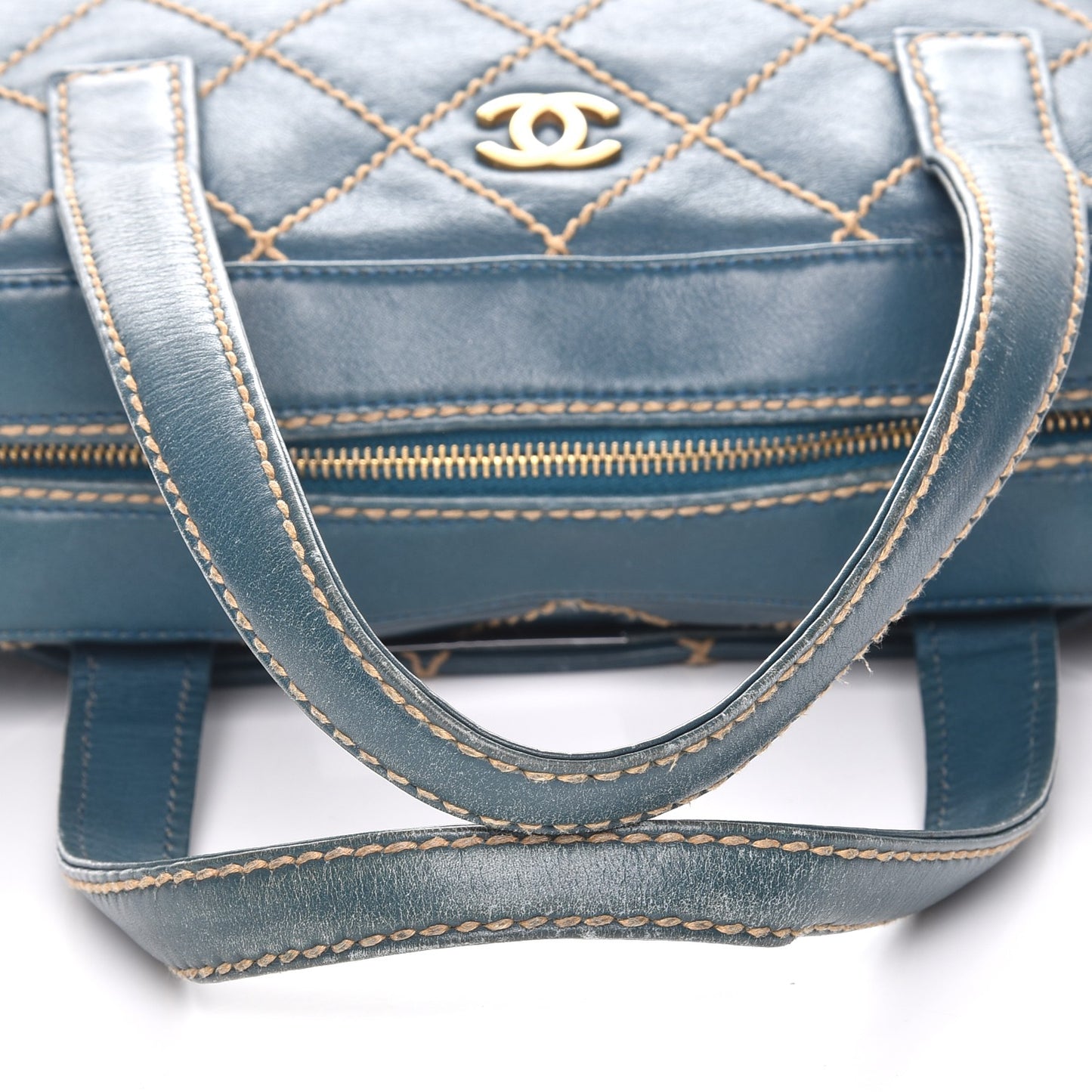 Calfskin Contrast Stitch Surpique Bowler Blue