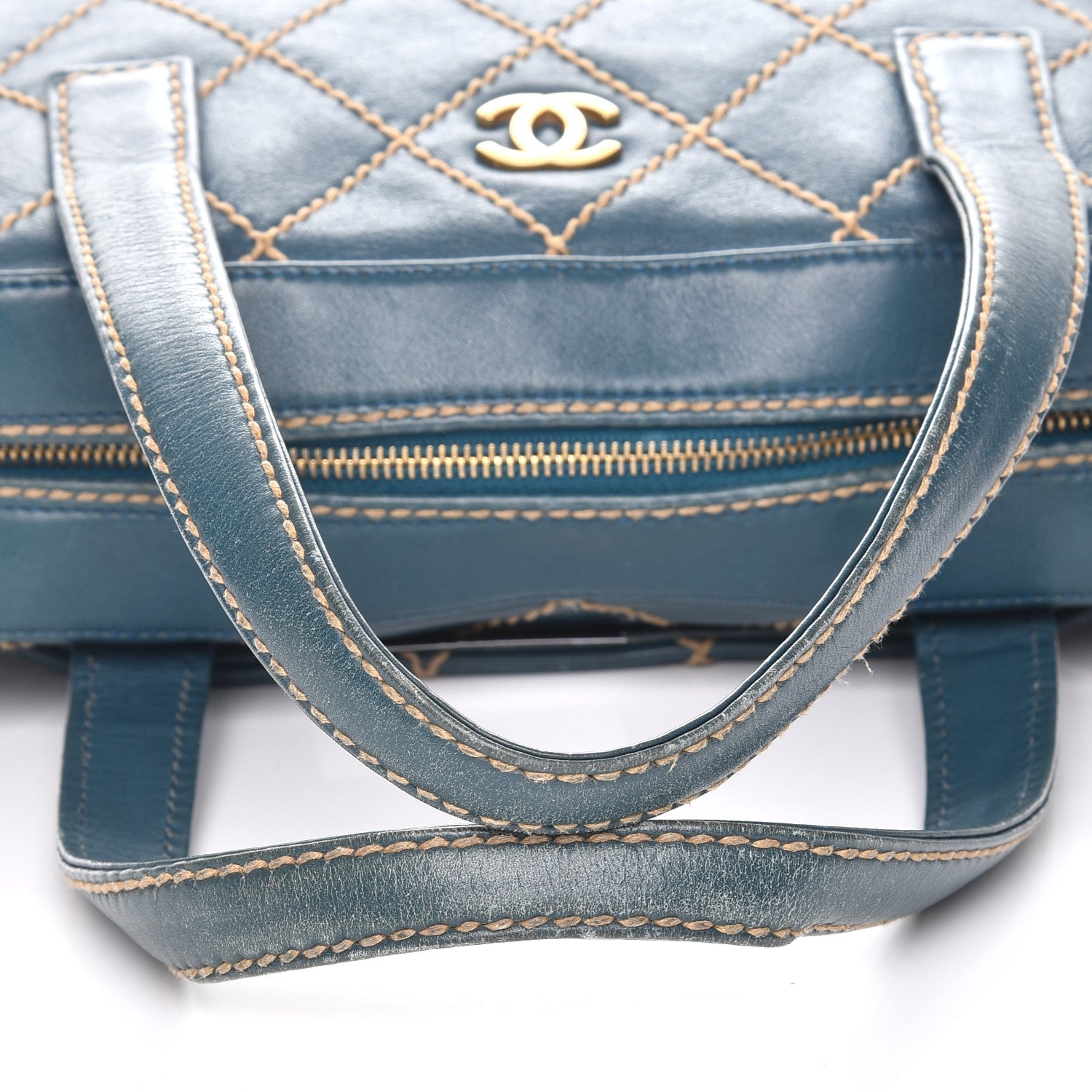 Chanel Calfskin Contrast Stitch Surpique Bowler Blue 10 of 10