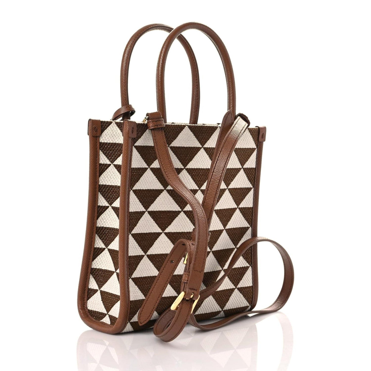 Prada Jacquard Saffiano Triangolo Symbole Embroidered Micro Tote Tobacco Talco 3 of 11