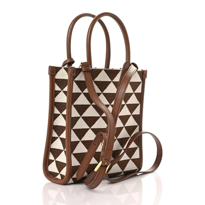 Prada Jacquard Saffiano Triangolo Symbole Embroidered Micro Tote Tobacco Talco 3 of 11