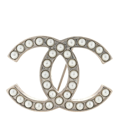 Chanel Pearl CC Brooch Pin Silver 1 of 3