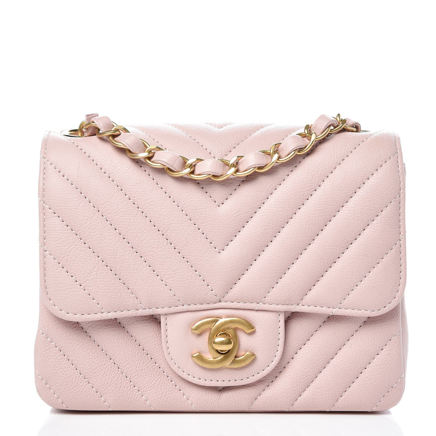 Chanel Calfskin Chevron Quilted Mini Square Flap Light Pink 1 of 8