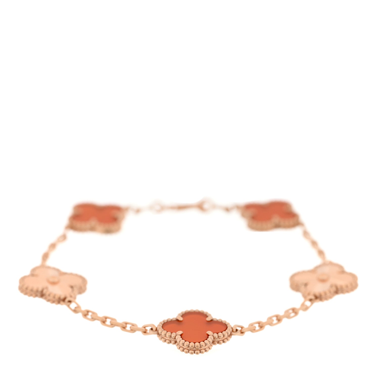 Van Cleef & Arpels 18K Rose Gold Carnelian 5 Motifs Guilloche Vintage Alhambra Bracelet 1 of 4
