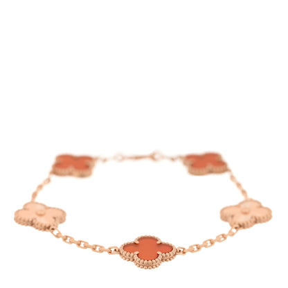 Van Cleef & Arpels 18K Rose Gold Carnelian 5 Motifs Guilloche Vintage Alhambra Bracelet 1 of 4