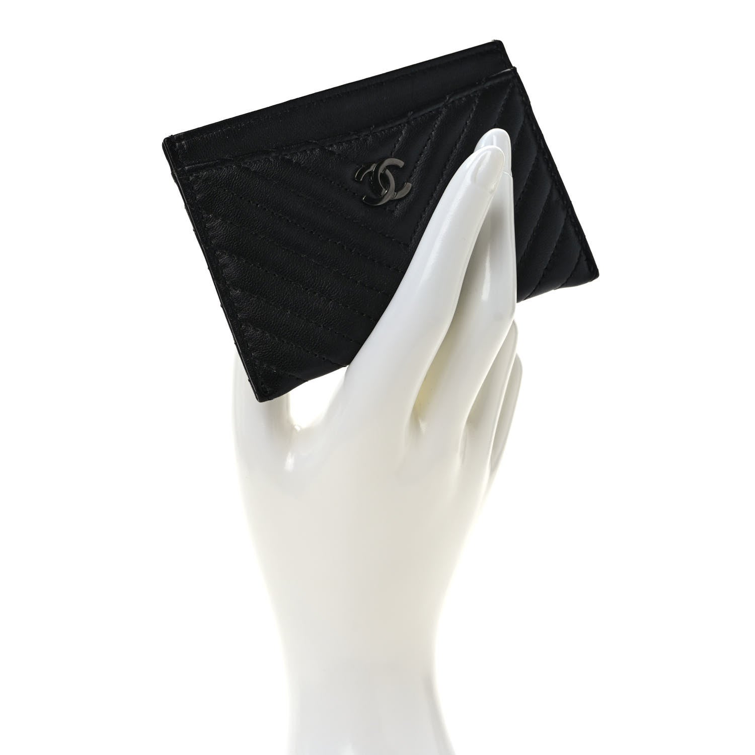 Chanel Lambskin Chevron Quilted Card Holder So Black 2 of 8