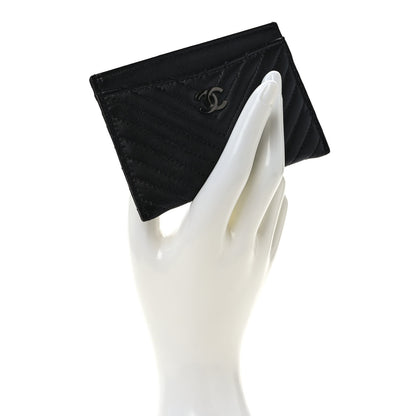 Chanel Lambskin Chevron Quilted Card Holder So Black 2 of 8