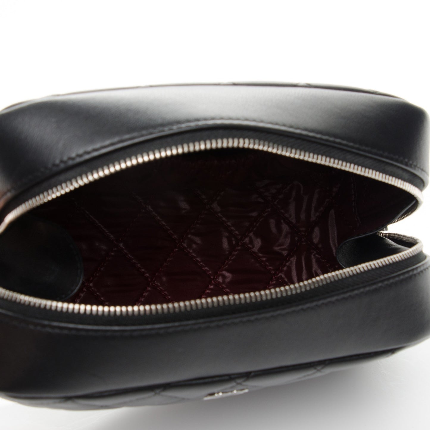 Lambskin Quilted Medium Curvy Pouch Cosmetic Case Black