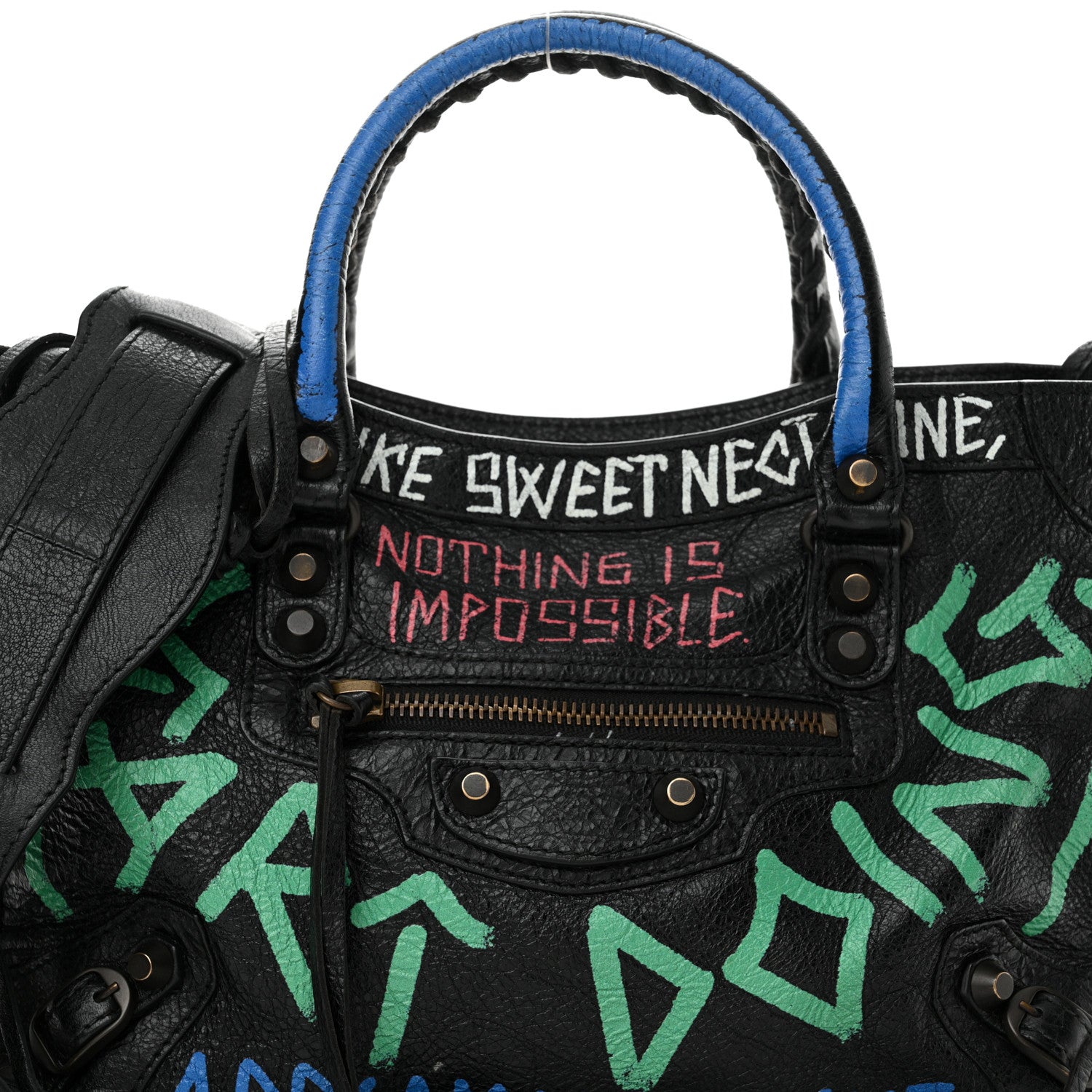 Balenciaga Agneau Graffiti All Over Classic Hardware S City Black Vert Rouge 9 of 12