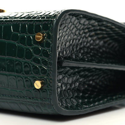 Saint Laurent Calfskin Crocodile Embossed Mini Classic Monogram Cassandra Top Handle Green 9 of 9
