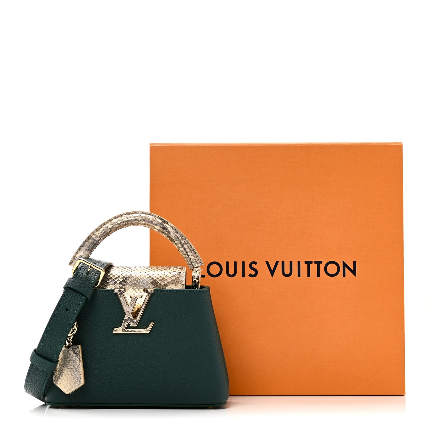 Taurillon Snakeskin Mini Capucines  Emeraude Green