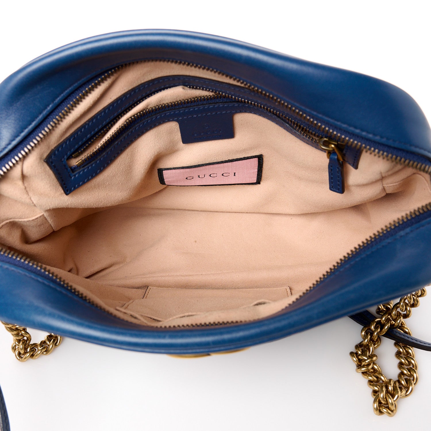 Gucci Calfskin Matelasse GucciGhost Medium GG Marmont Chain Shoulder Bag Blue Agata Hibiscus Red 5 of 13