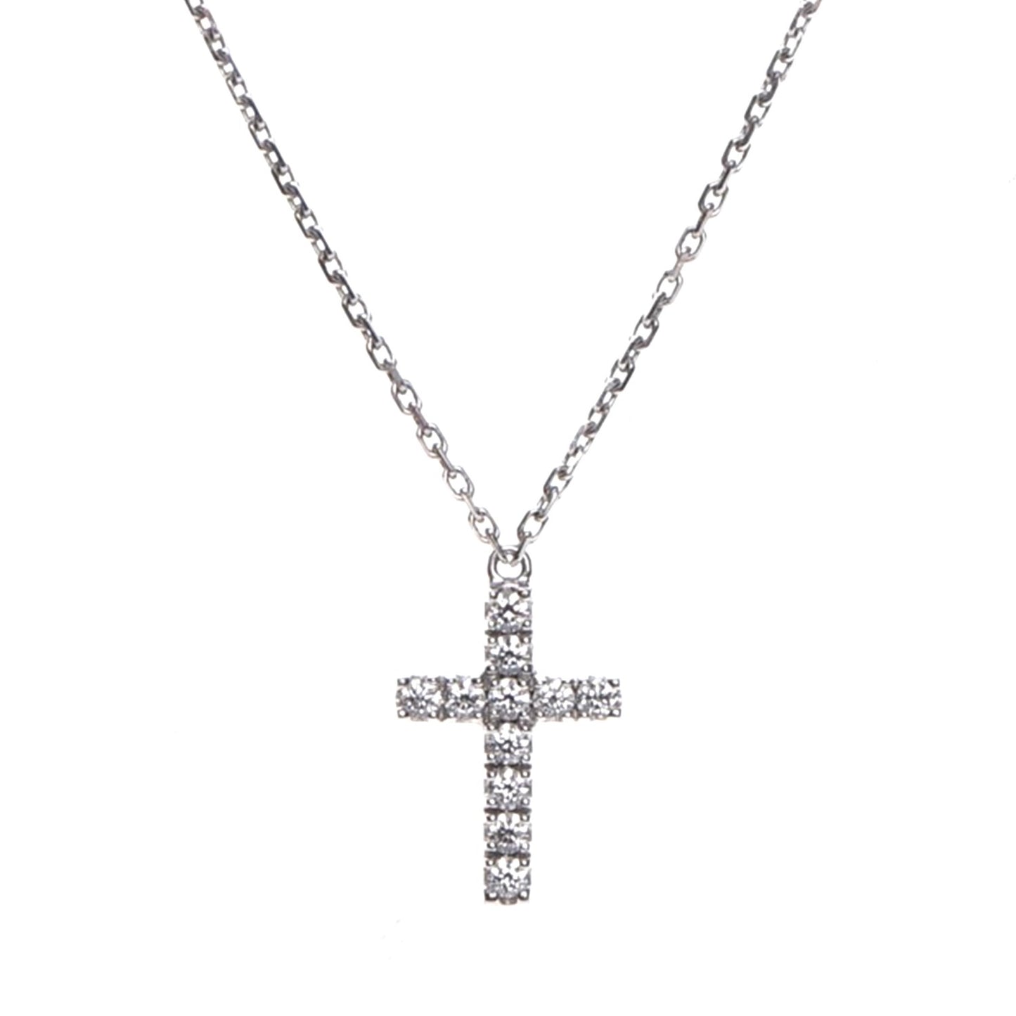 18K White Gold Diamond Symbols Cross Pendant Necklace