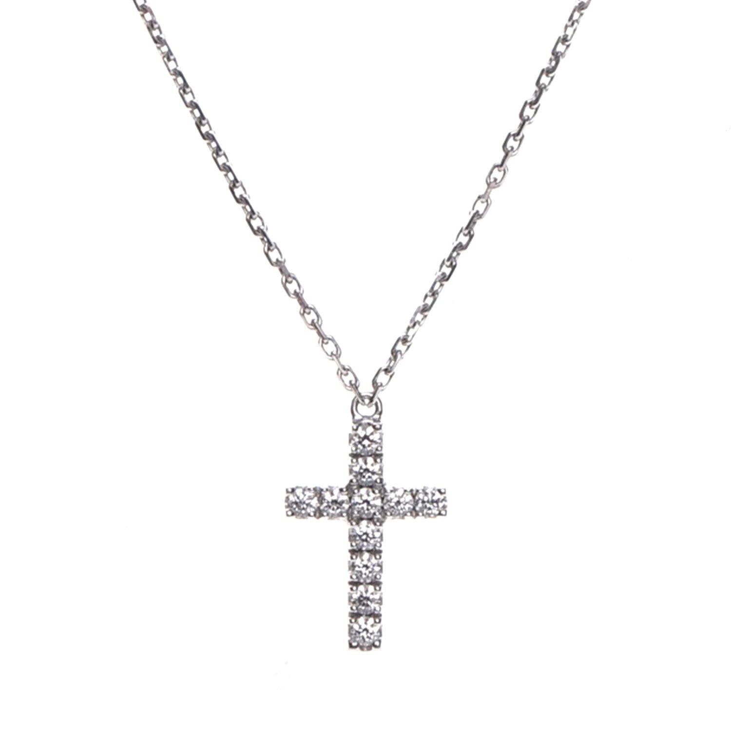 Cartier 18K White Gold Diamond Symbols Cross Pendant Necklace 4 of 9