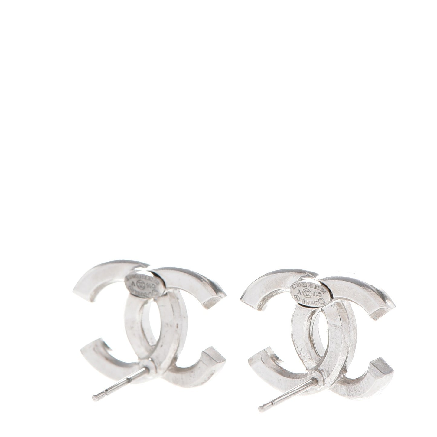 Baguette Crystal CC Earrings Silver