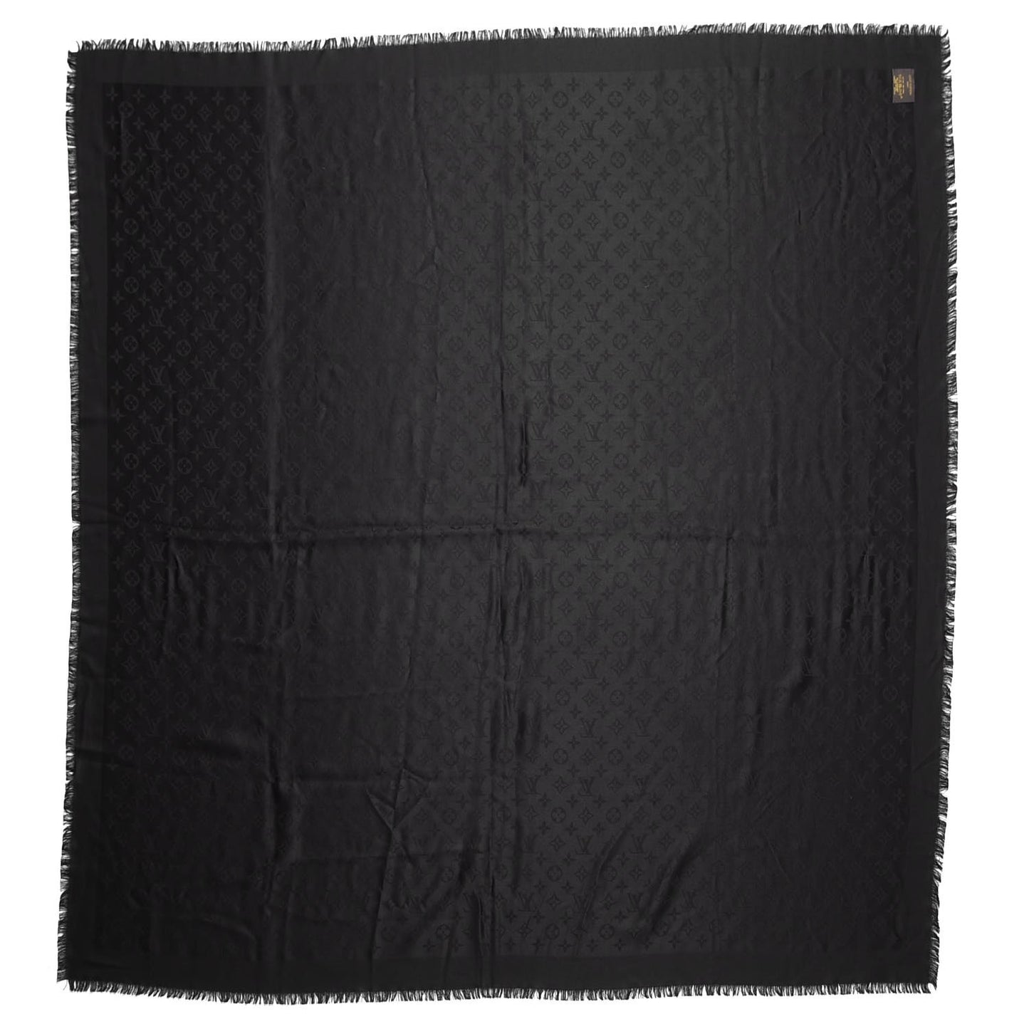 Silk Wool Monogram Shawl Black