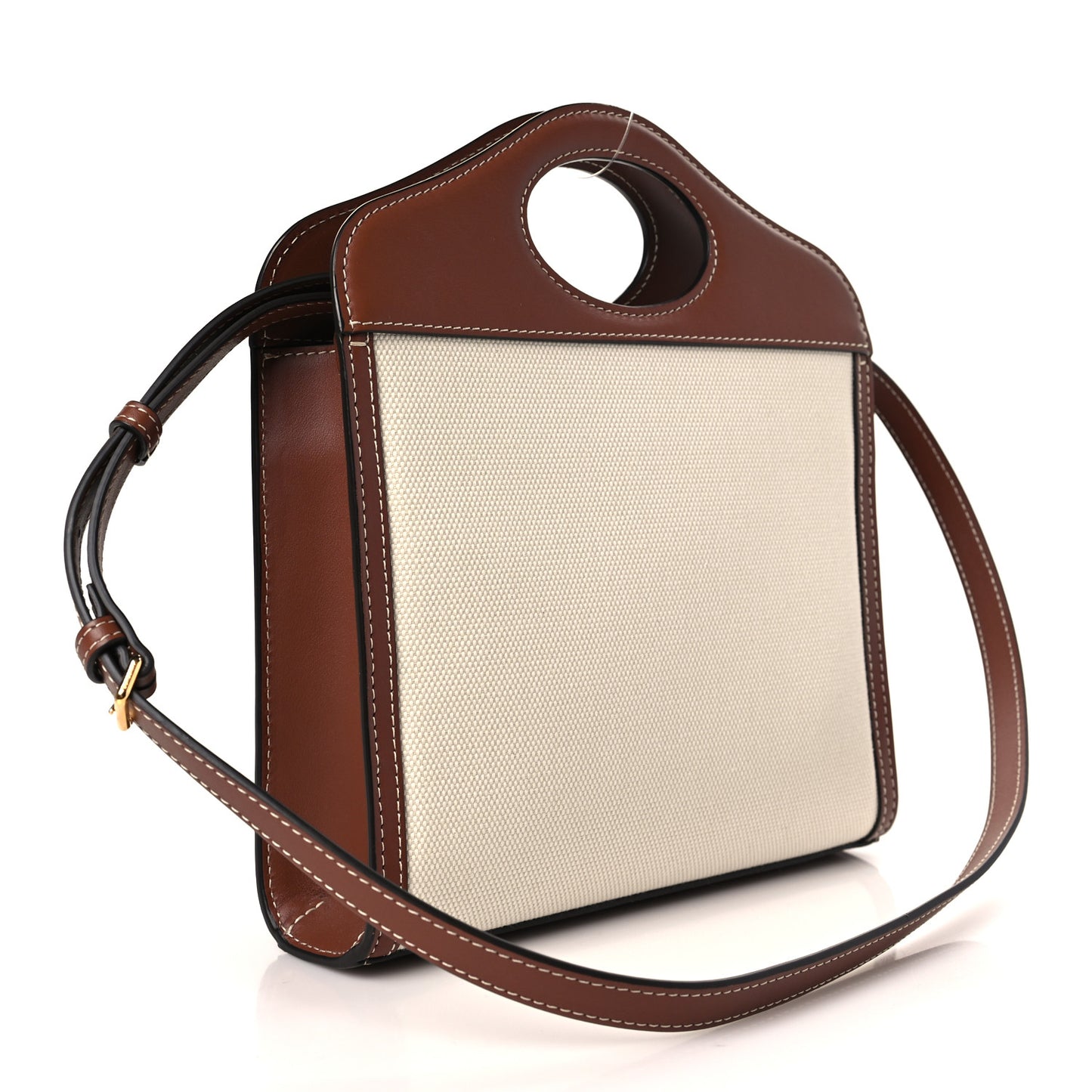 Canvas Smooth Calfskin Two Tone Mini Pocket Bag Tan