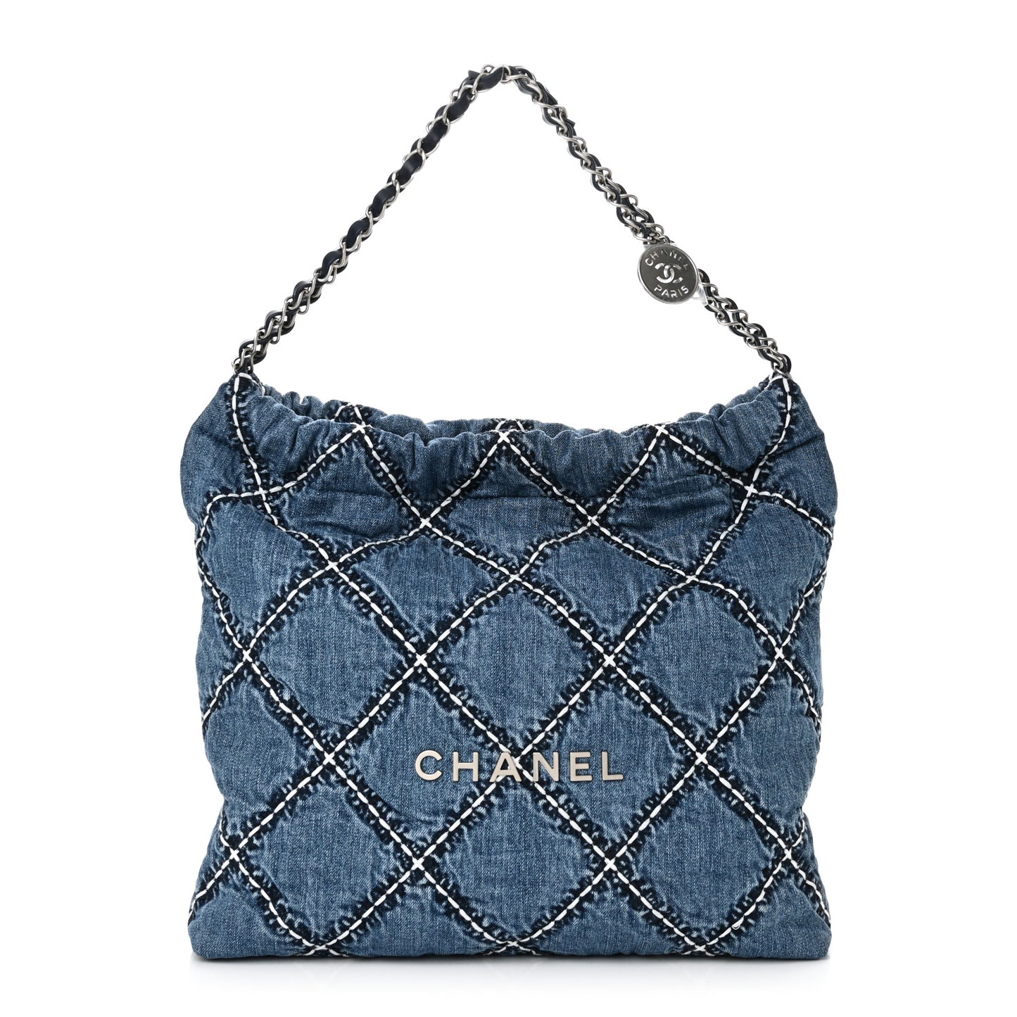 Denim Quilted Stitched Small Chanel 22 Blue