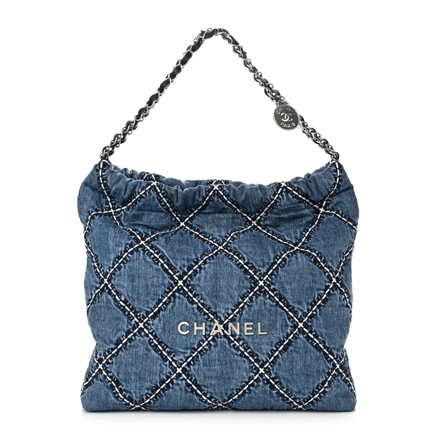 Chanel Denim Quilted Stitched Small Chanel 22 Blue 1 of 11