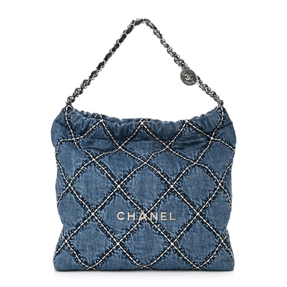 Chanel Denim Quilted Stitched Small Chanel 22 Blue 1 of 11