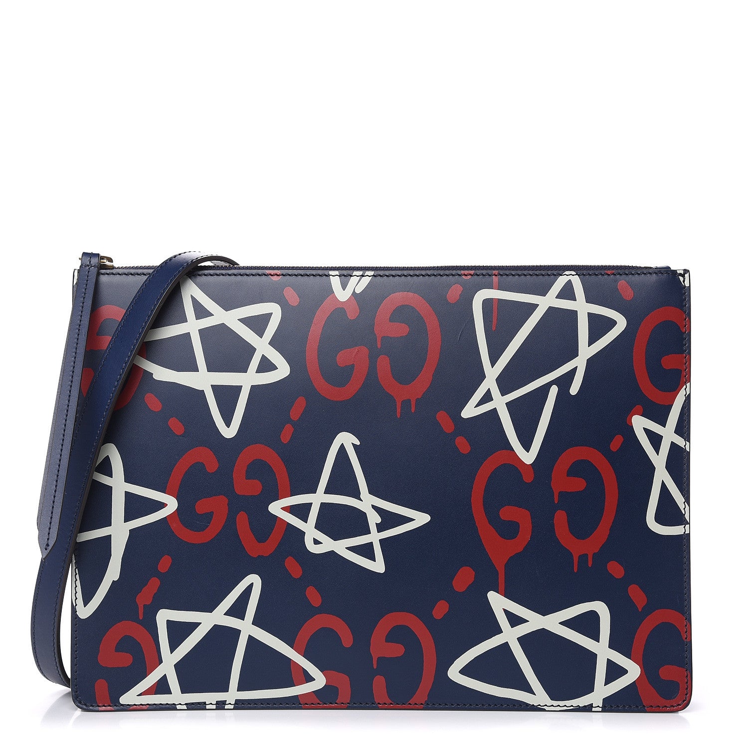 Gucci Calfskin GucciGhost Print GG Messenger Bag Blue Agata Hibiscus Red 1 of 10