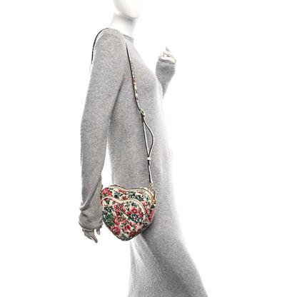 Gucci Calfskin Matelasse Diagonal Brit Roses Print Mini Interlocking G Heart Shoulder Bag  White Multicolor 2 of 9