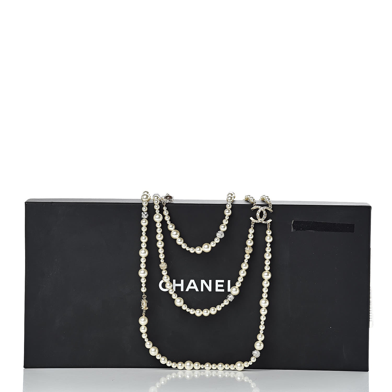 Chanel Graduated Pearl Crystal CC Multi Strand Necklace Gold 6 of 6