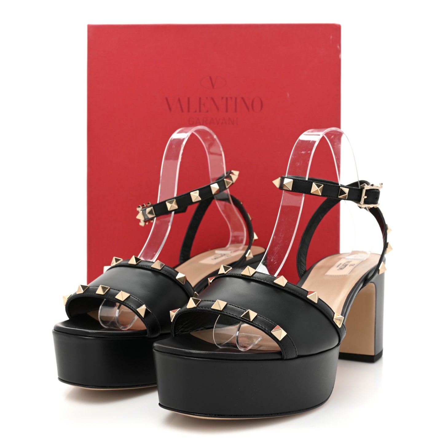 Calfskin Rockstud 35/75mm Platform Sandals 41 Black