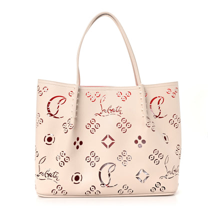 Christian Louboutin Calfskin Perforated Loubinthesky Spikes Large Cabarock Tote Leche 1 of 9