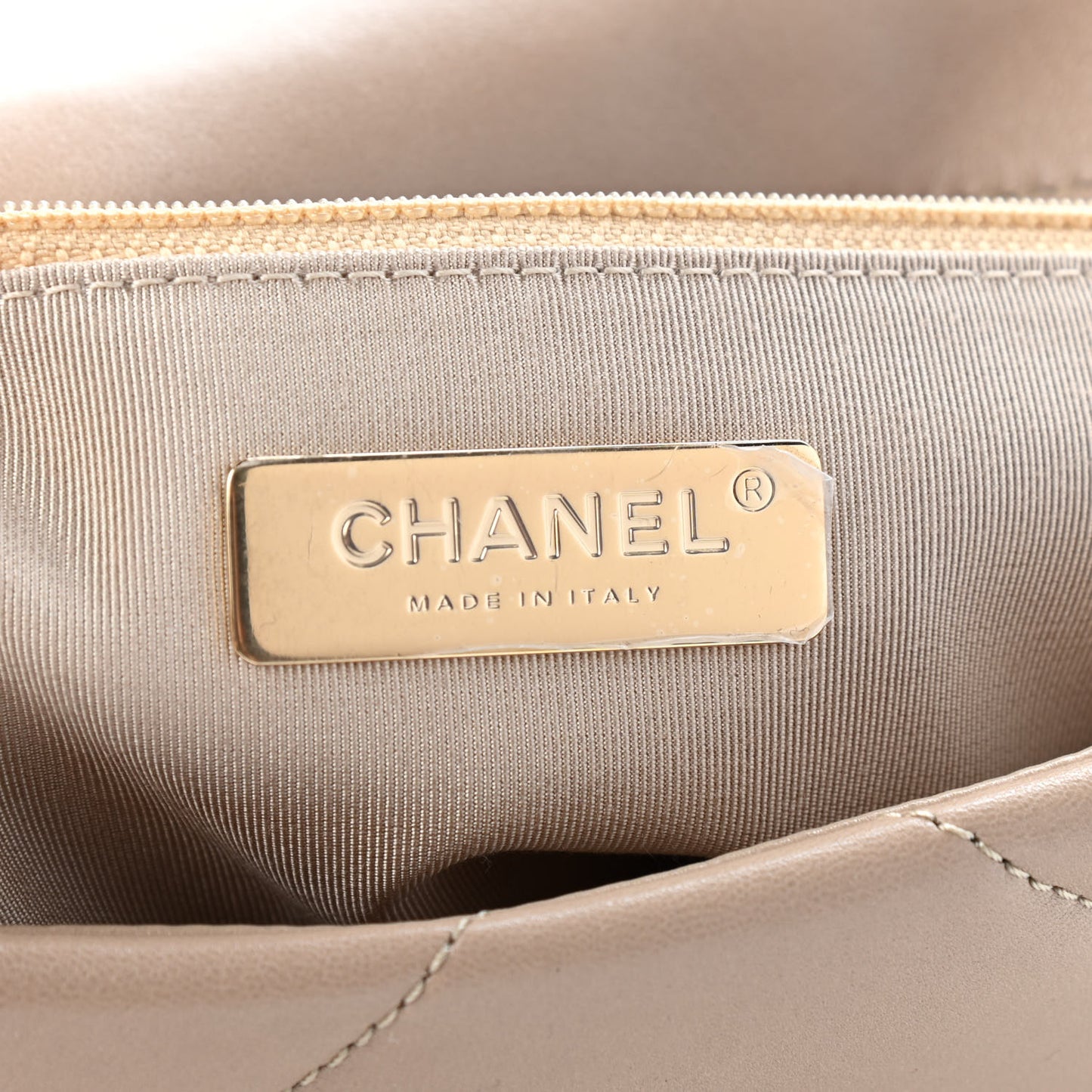 Lambskin Quilted Medium Chanel 19 Flap Dark Beige