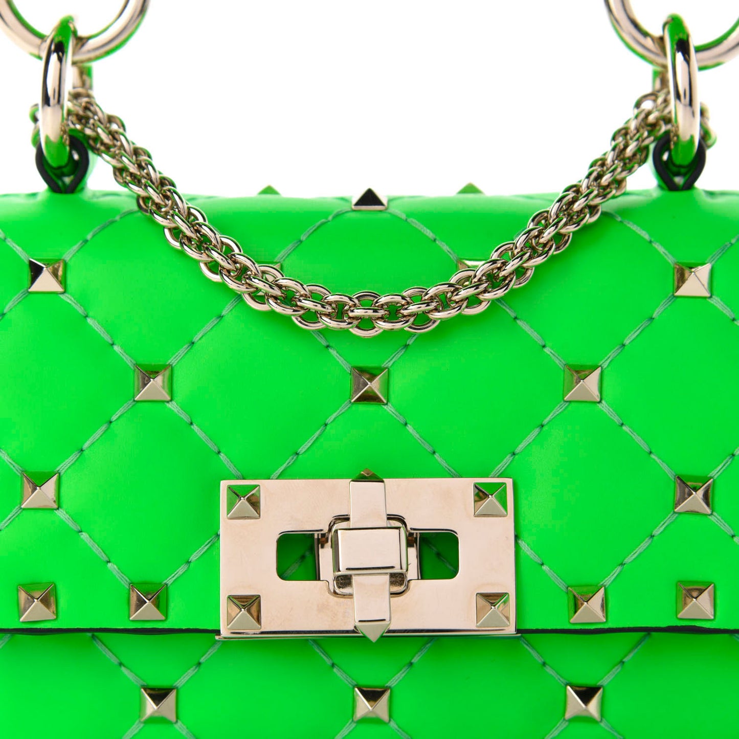 Calfskin Micro Rockstud Spike Shoulder Bag Fluo Green