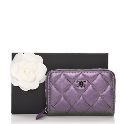 Chanel Metallic Lambskin Quilted Zip Around Coin Purse Wallet Purple 8 of 8