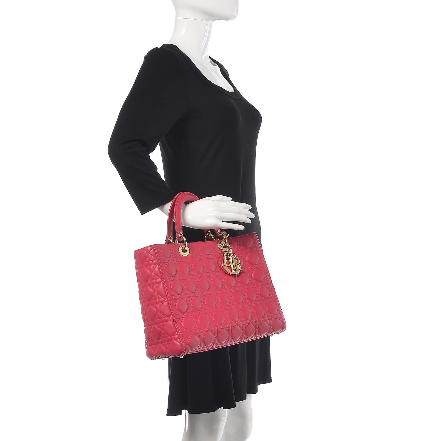 Christian Dior Lambskin Cannage Large Lady Dior Fuchsia 2 of 15
