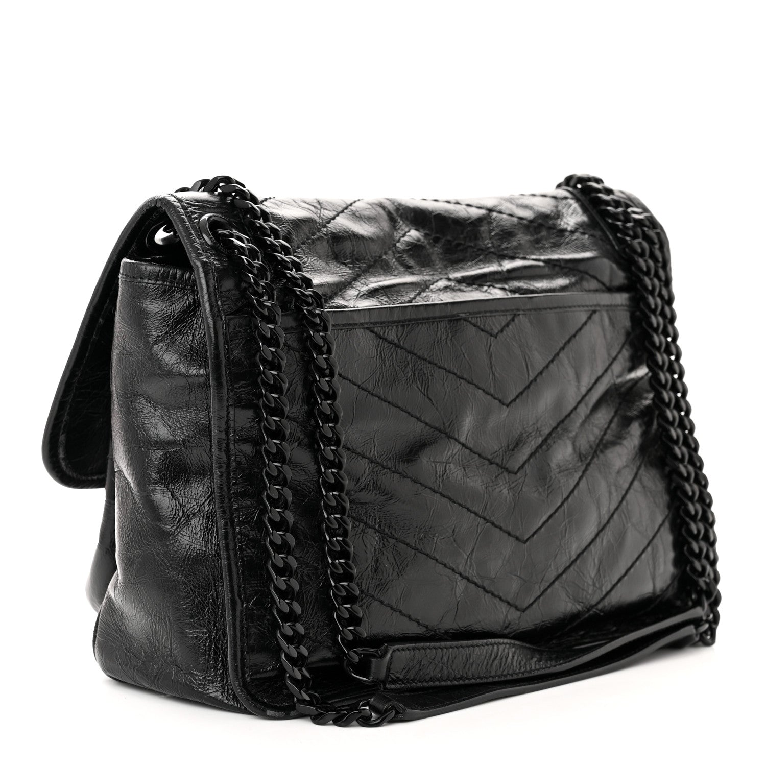 Saint Laurent Crinkled Calfskin Matelasse Monogram Medium Niki Chain Satchel Black 3 of 11