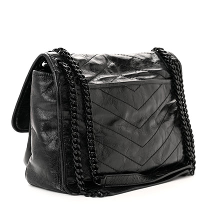 Saint Laurent Crinkled Calfskin Matelasse Monogram Medium Niki Chain Satchel Black 3 of 11