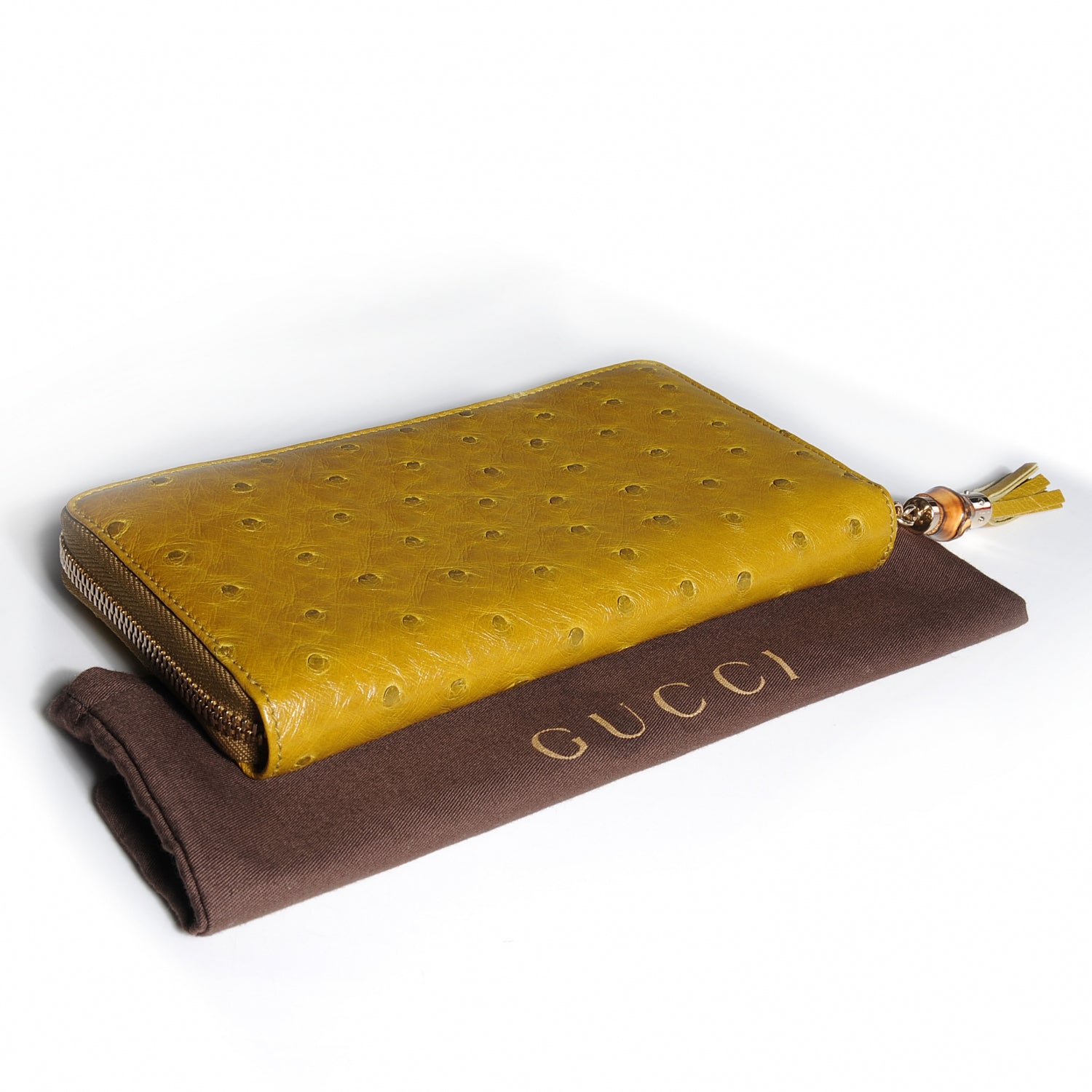 Gucci Ostrich Bamboo Zip Around Wallet Green 4 of 7