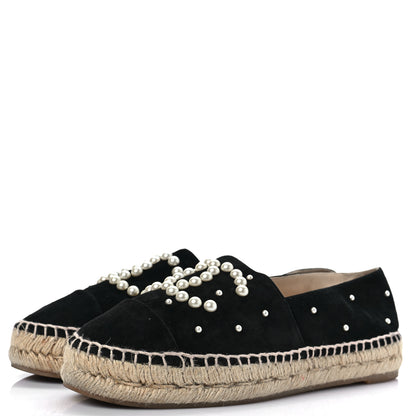 Chanel Suede Pearl CC Espadrilles 37 Black 3 of 8