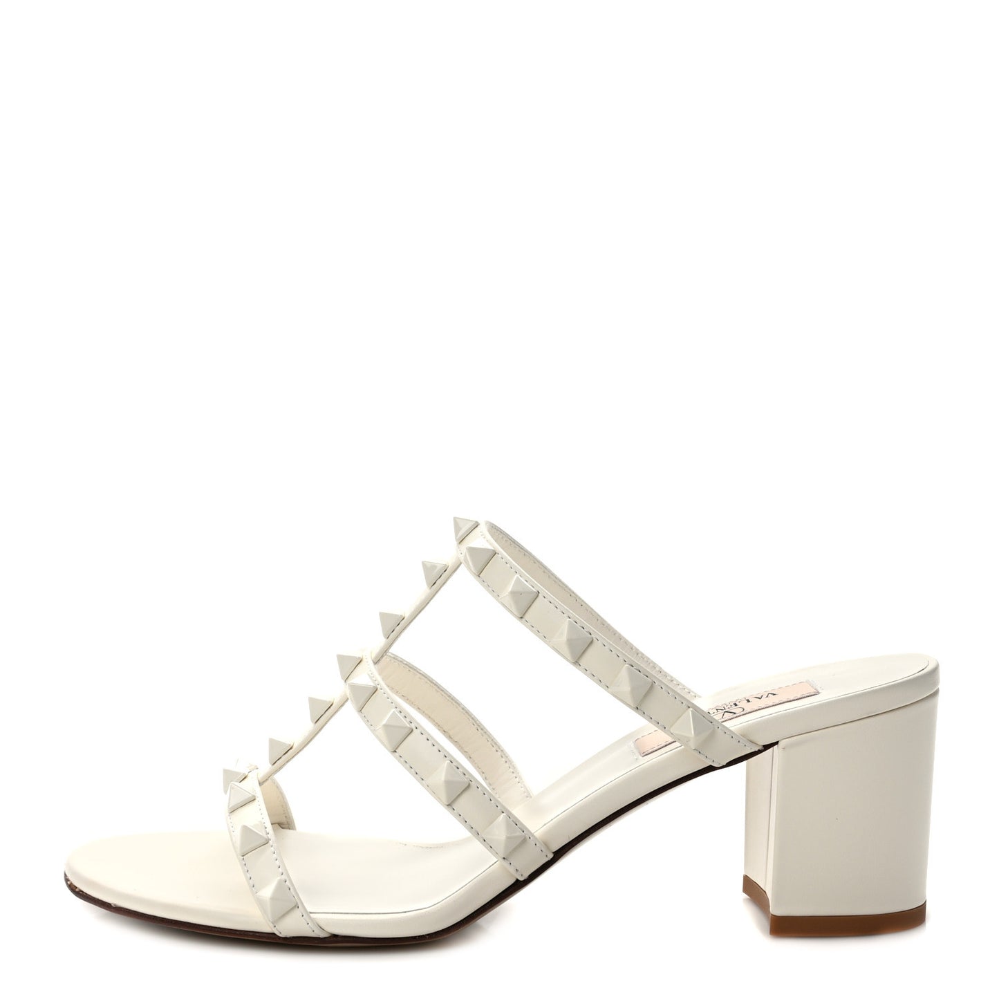 VALENTINO GARAVANI Calfskin Nappa Rockstud 60mm Caged Slide Sandals 37 Light Ivory
